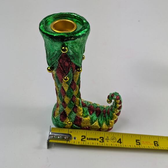 Elf Shoe Candlestick Holders 6.5" Christmas Holiday Decor Jester Mardi Gras Gold - Picture 14 of 15